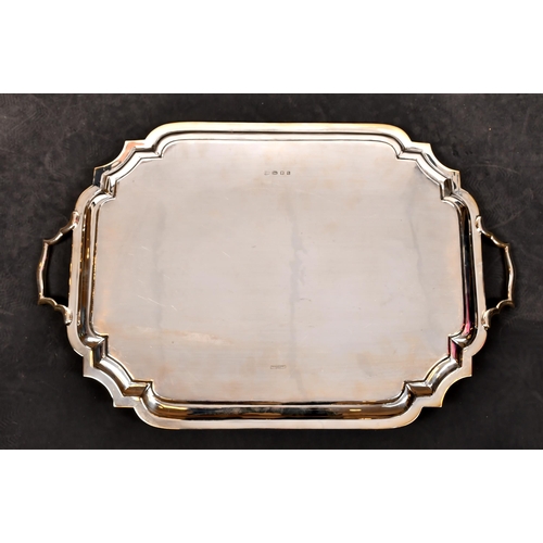 358 - Plain silver rectangular handled tray, London hallmarks, weight 2550 grams