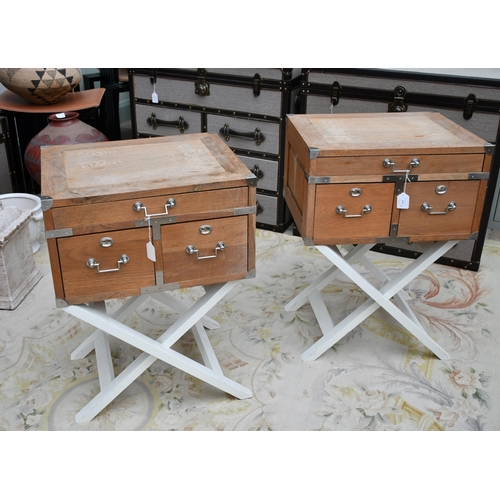 373 - A pair of luggage style hardwood chests on folding legs 68 x 50 x 40cm (2)