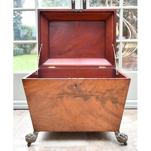 399 - Regency sarcophagus form flame mahogany wine cellar, fitted with six compartments 53 x 63 x 47cm