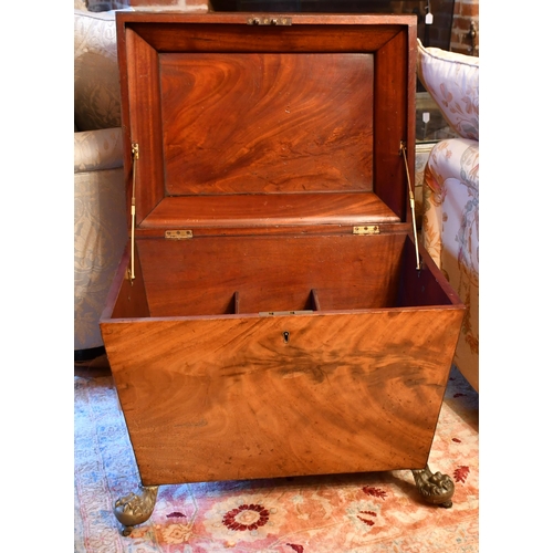 399 - Regency sarcophagus form flame mahogany wine cellar, fitted with six compartments 53 x 63 x 47cm