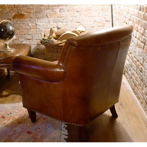 407 - A brown leather upholstered tub chair, 87 x 80 x 86cm