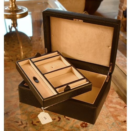 428 - An Asprey black leather jewellery box