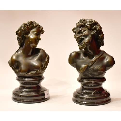 444 - A pair of 20th Century classical bronze busts on marble socles, 24cm (2)