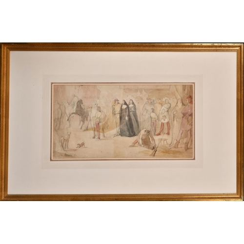 45 - John Absolon (1815-1895) British. 'Canterbury Pilgrims Setting Out', Watercolour and pencil, Signed ... 