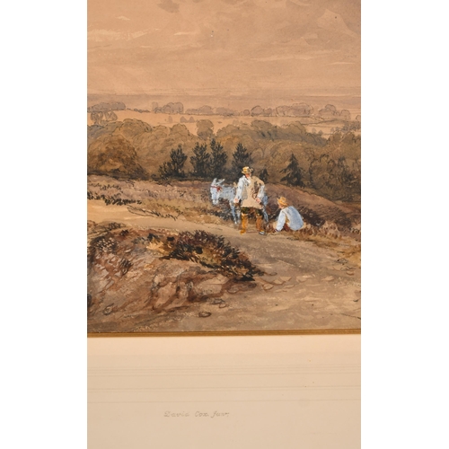 46 - David Cox Jnr (1809-1885) British. 'Figures on an Upland Path', Watercolour and ink, Inscribed on la... 