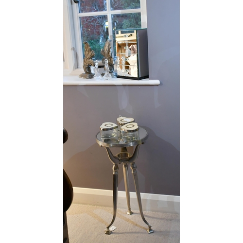 482 - Small mirror top table, mirror chest and other decorative items