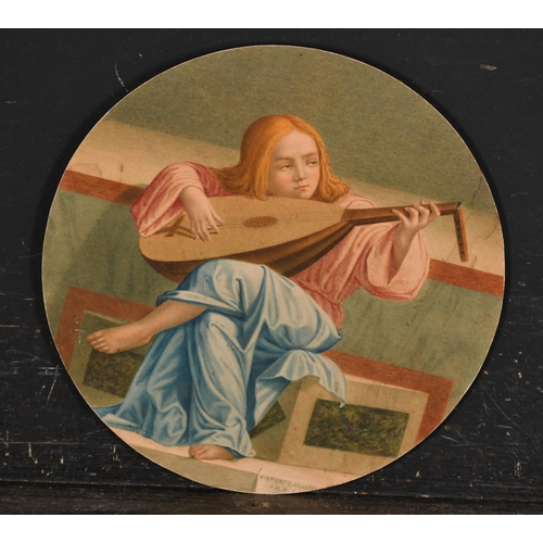 5 - After Vittore Carpaccio (1465-1525) Italian. An Angel Playing a Lute, Watercolour, Inscribed, Circul... 