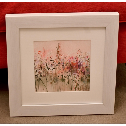 522 - A pair of floral prints, white flowers in vases in silvered frames and two prints by Sue Fenlon (4)