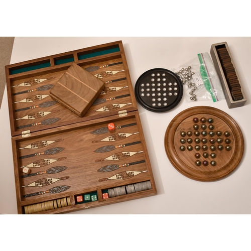 523 - Wooden cased backgammon, chess, solitaire, and other games