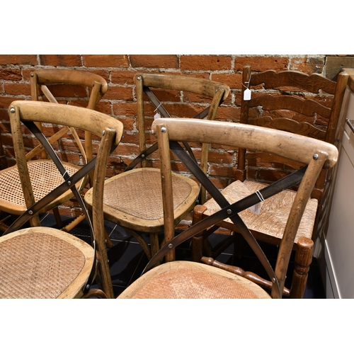 525 - Five bentwood chairs and two oak ladderback chairs (7)