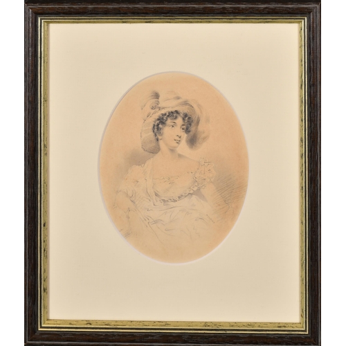 59 - H Collins (19th Century) British. Half Length Portrait of a Lady, Pencil, Signed, Oval 5.25