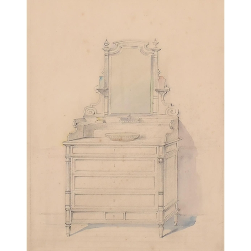 63 - 19th Century French School. A Collection of Furniture Designs, Watercolour and pencil, unframed 9