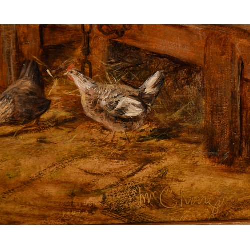 65 - William Luker (1828-1905) British. Cattle and Chickens in a Barn, Oil on board, Signed, inscribed 'F... 