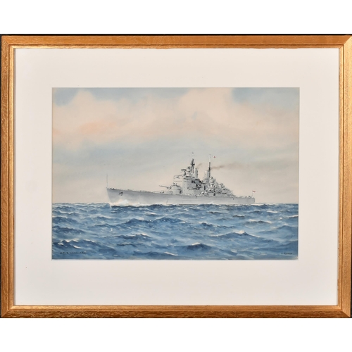 92 - Eric 'Tuffie' Tufnell (1888-1978) British. 'HMS Vanguard', Watercolour, Signed and inscribed, 10.25