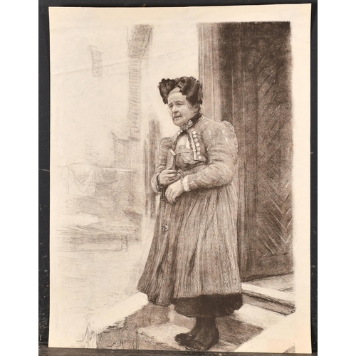 108 - Hubert von Herkomer (1849-1914) Bavarian/British. A Lady coming out of Church, Print, unframed, 14.5... 