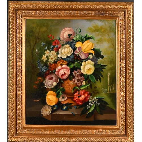 17 - 19th Century European School. Still Life with Flowers in an Urn, Oil on panel, 20.5