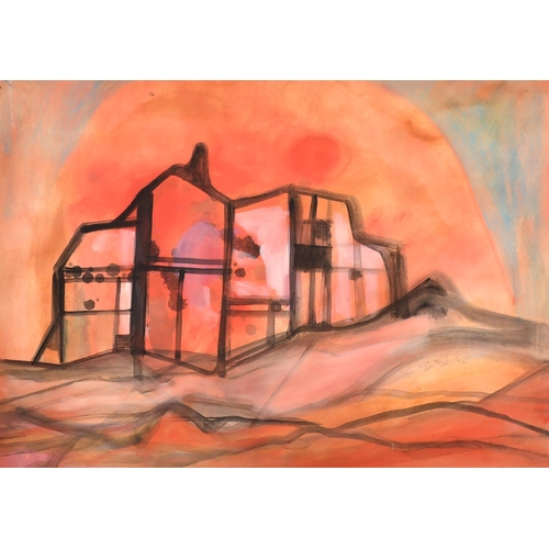 181 - Ed Smith (1923-1988) British. 'Red Houses', Gouache, Signed verso, Mounted unframed 20.25