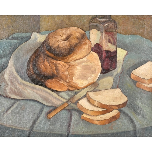 191 - Raphael Nelson (1898-1968) British. Still Life with a Cottage Loaf and Jar, Oil on canvas, Signed, 1... 