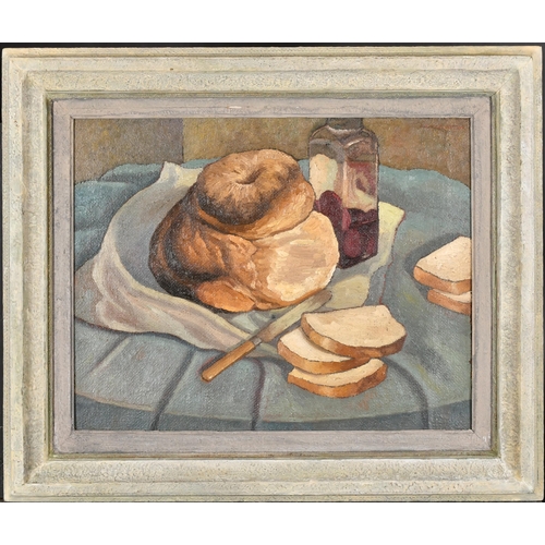 191 - Raphael Nelson (1898-1968) British. Still Life with a Cottage Loaf and Jar, Oil on canvas, Signed, 1... 