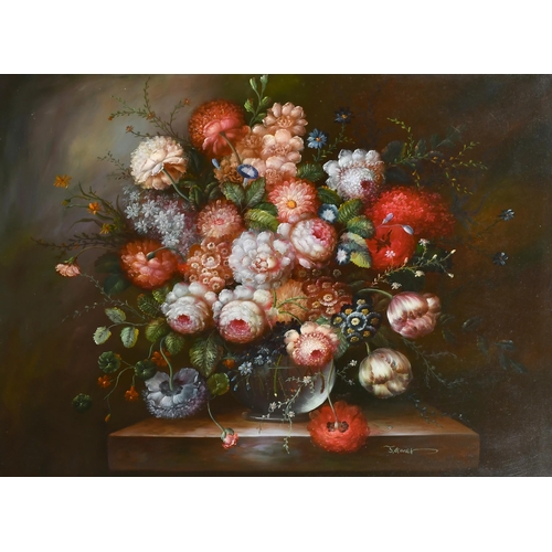 209 - J Ganet (20th-21st Century) European. Still Life of Flowers in a glass vase, Oil on canvas, Signed, ... 