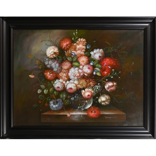 209 - J Ganet (20th-21st Century) European. Still Life of Flowers in a glass vase, Oil on canvas, Signed, ... 