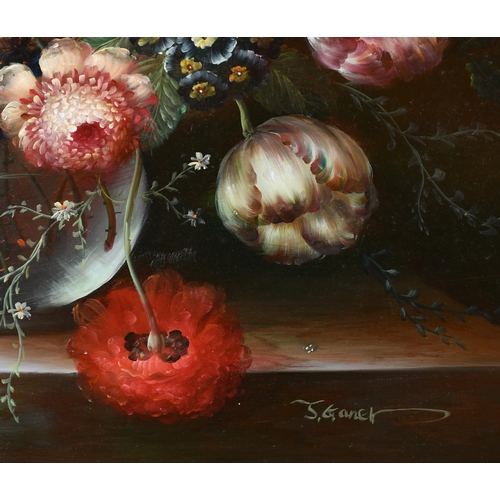 209 - J Ganet (20th-21st Century) European. Still Life of Flowers in a glass vase, Oil on canvas, Signed, ... 