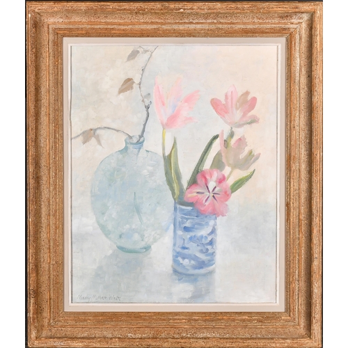 275 - Mary Millar Watt (1924-2023) British. Still Life of Tulips in a Chinese Vase, Oil on canvas, Signed ... 