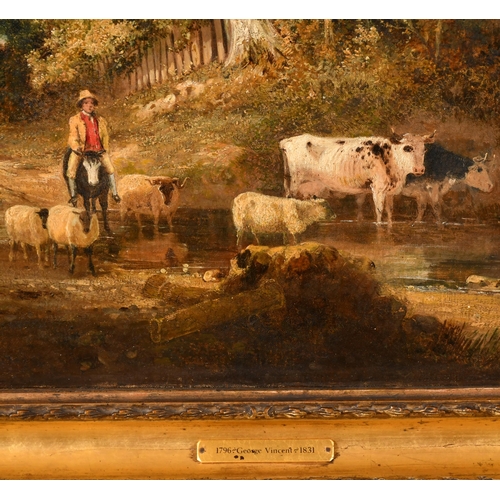 28 - George Vincent (1796-1832) British. Drover and Cattle in a River Landscape, Oil on canvas, 25