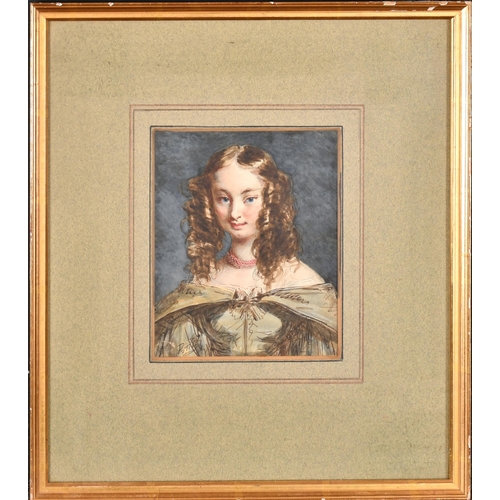 35 - Hablot Knight Browne 'Phiz' (1815-1882) British. Portrait of a Girl with Ringlets, Watercolour and i... 