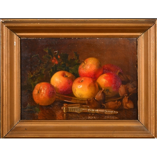 52 - Eloise Harriet Stannard (1829-1915) British. Still Life of Apples, Nuts and Nutcracker with Holly, O... 