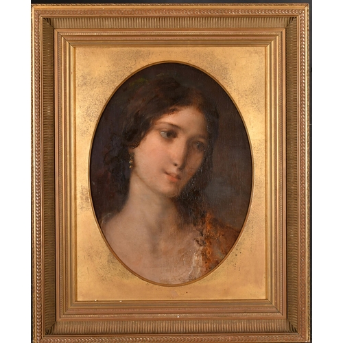 56 - Circle of Frank Dicksee (1853-1928) British. Head of a Young Lady, Oil on canvas laid down, Oval, 16... 