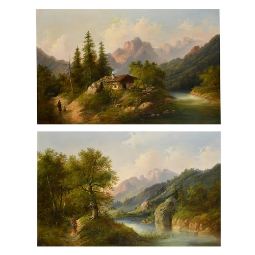 67 - Eduard Boehm (1830-1890) Austrian. A Pair of Alpine Landscapes, Oil on canvas, Signed, 21' x 32' (53... 