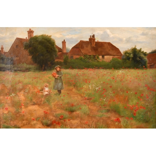 72 - Charles Low (1841-c.1920) British. Children in a Poppy Field, Oil on canvas, Signed, and inscribed o... 