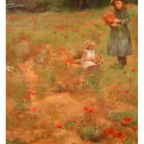 72 - Charles Low (1841-c.1920) British. Children in a Poppy Field, Oil on canvas, Signed, and inscribed o... 