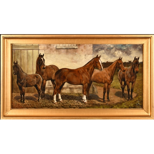 92 - Fannie Moody (1861-1948) British. Horses in a Yard, Oil on canvas, Signed and dated 1889, 12