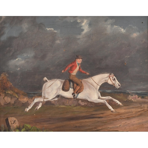 97 - Early 19th Century English School. A Man Riding a Horse, Oil on canvas, 8