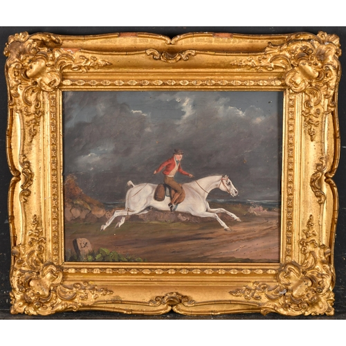 97 - Early 19th Century English School. A Man Riding a Horse, Oil on canvas, 8