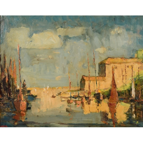 166 - William Ludlow (fl.1930-1960) British. Harbour Scene, Oil on board, Signed, 18
