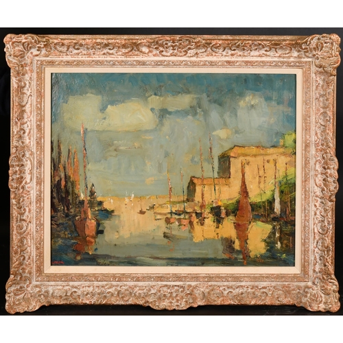 166 - William Ludlow (fl.1930-1960) British. Harbour Scene, Oil on board, Signed, 18