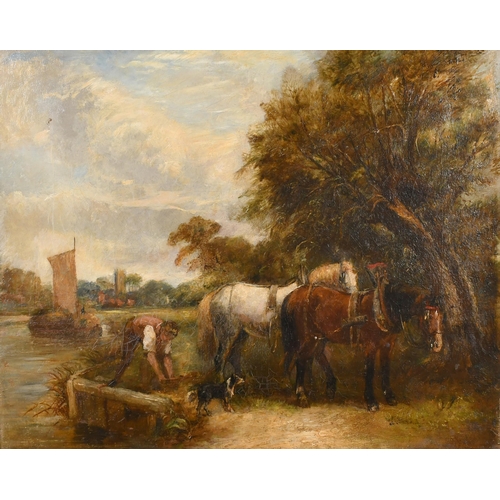 27 - Circle of James Stark (1794-1859) British. A Man with Working Horses, Oil on canvas, Bears a signatu... 