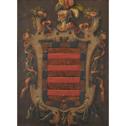 28 - 18th Century Spanish School. An Escutcheon, Oil on copper, 12.35' x 9.75' (31.5 x 24.7cm)