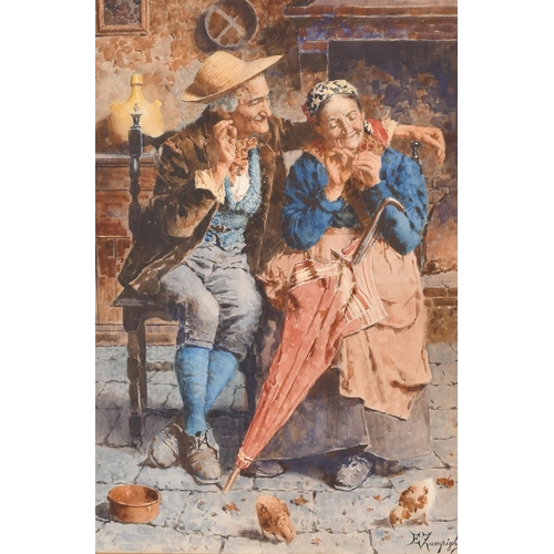 40 - Eugenio Zampighi (1859-1944) Italian. The Loving Couple, Watercolour, Signed, 22