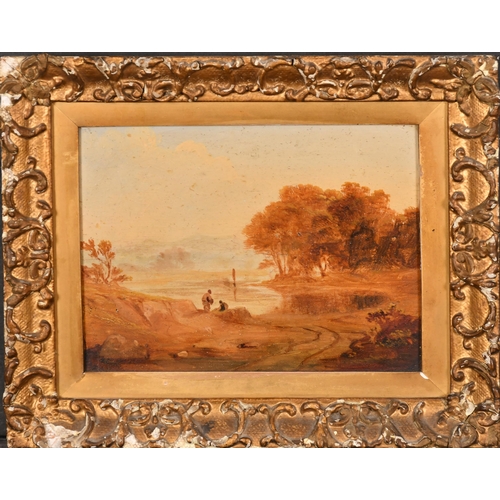 45 - 19th Century English School. Figures in a River Landscape, Oil on panel, 6