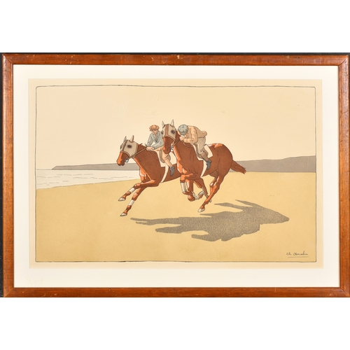 63 - Charles Ancelin (1863-1940) French. A Set of Three Racing Scenes, Prints, 11.5