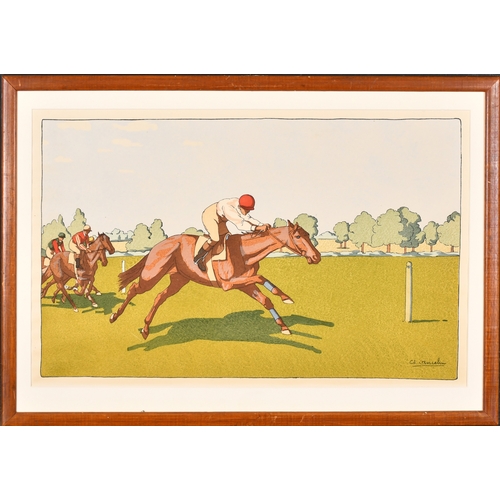 63 - Charles Ancelin (1863-1940) French. A Set of Three Racing Scenes, Prints, 11.5