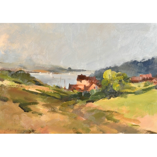 303 - 20th Century English School. An Estuary Landscape, Oil on board, Indistinctly signed, 15