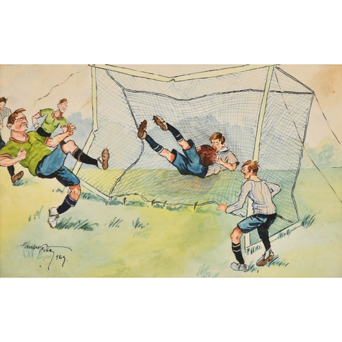 125 - Early 20th Century German School. A Set of Three Football Cartoons, Watercolour, Indistinctly signed... 