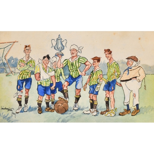 125 - Early 20th Century German School. A Set of Three Football Cartoons, Watercolour, Indistinctly signed... 