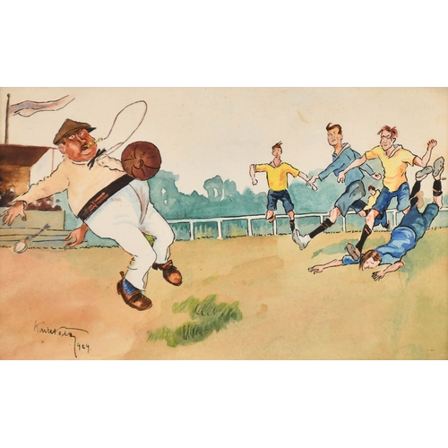 125 - Early 20th Century German School. A Set of Three Football Cartoons, Watercolour, Indistinctly signed... 
