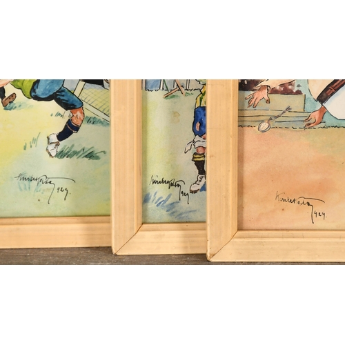 125 - Early 20th Century German School. A Set of Three Football Cartoons, Watercolour, Indistinctly signed... 